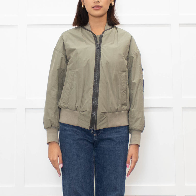 Brunello Cucinelli Green Sparkle Trim Bomber Jacket