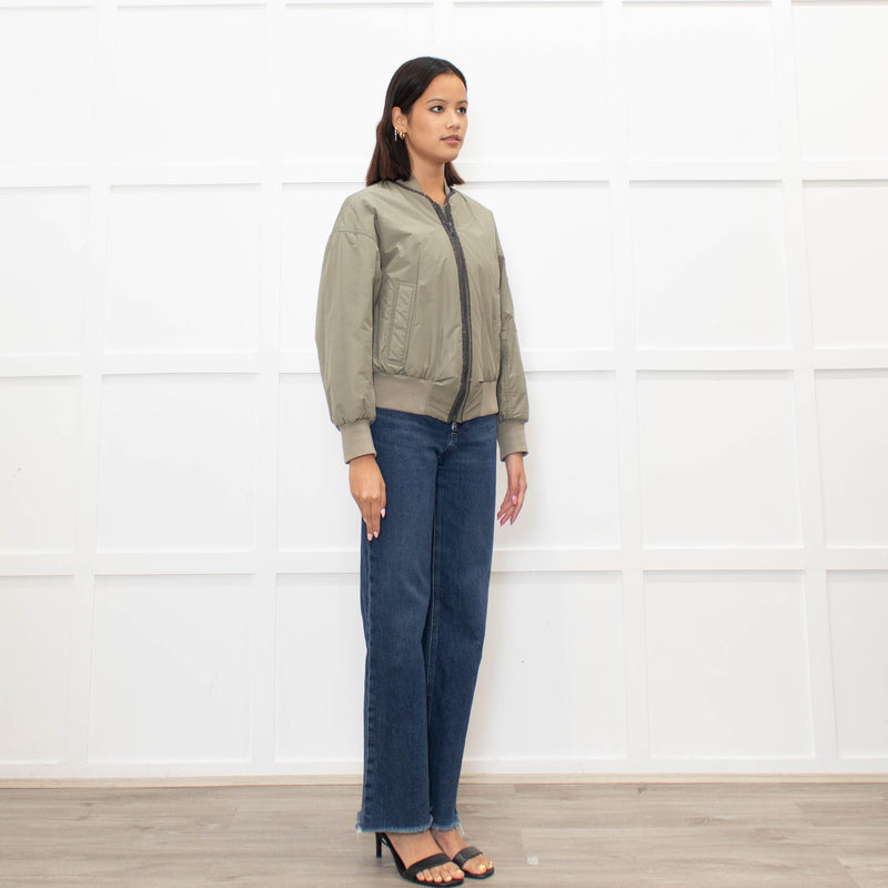 Brunello Cucinelli Green Sparkle Trim Bomber Jacket