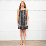 Burberry Dark + Light Grey Check Double Breasted Sleeveless Dress