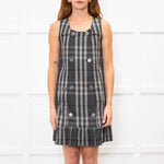 Burberry Dark + Light Grey Check Double Breasted Sleeveless Dress