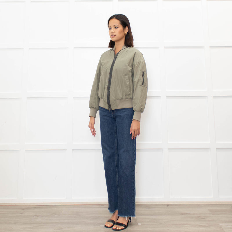 Brunello Cucinelli Green Sparkle Trim Bomber Jacket