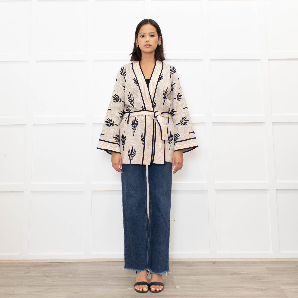 Claudie Pierlot Palm Print Wrap Cardigan