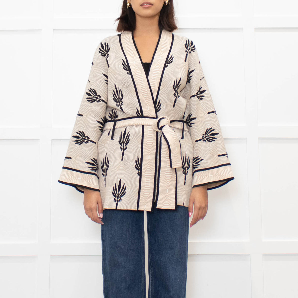 Claudie Pierlot Palm Print Wrap Cardigan