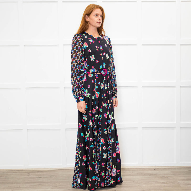 Diane Von Furstenberg Black Multi Colour Print Belted Maxi Dress