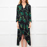 Ba&sh Black Green Frill Trim Midi Dress