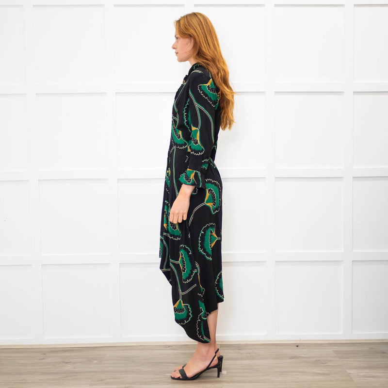 Ba&sh Black Green Frill Trim Midi Dress