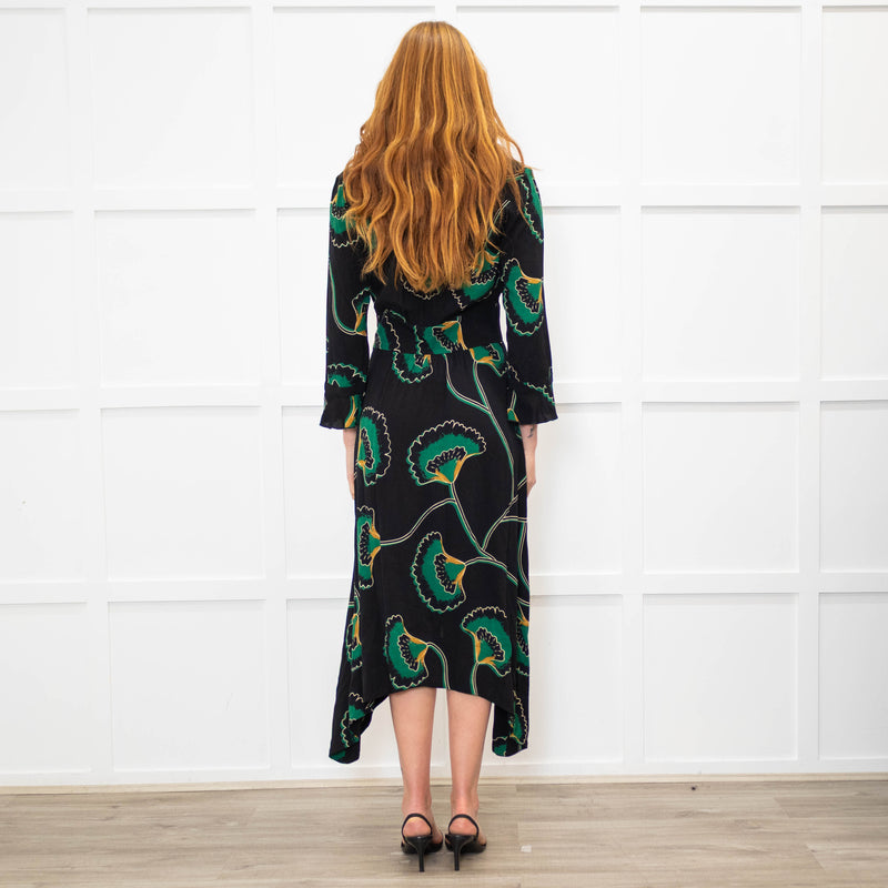 Ba&sh Black Green Frill Trim Midi Dress