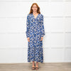 Jane Black Blue White Floral V-Neck Long Dress