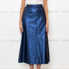Cefinn Blue Metallic Leather Midi Skirt