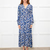 Jane Black Blue White Floral V-Neck Long Dress