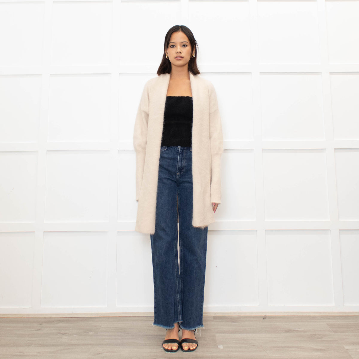 World of Nomads Beige Cashmere/Angora Mix Long Cardigan