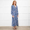 Jane Black Blue White Floral V-Neck Long Dress