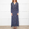 Rixo Black Blue Animal Print Jersey V-Neck Dress