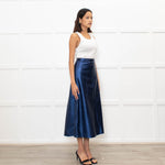 Cefinn Blue Metallic Leather Midi Skirt
