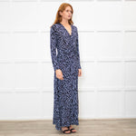 Rixo Black Blue Animal Print Jersey V-Neck Dress