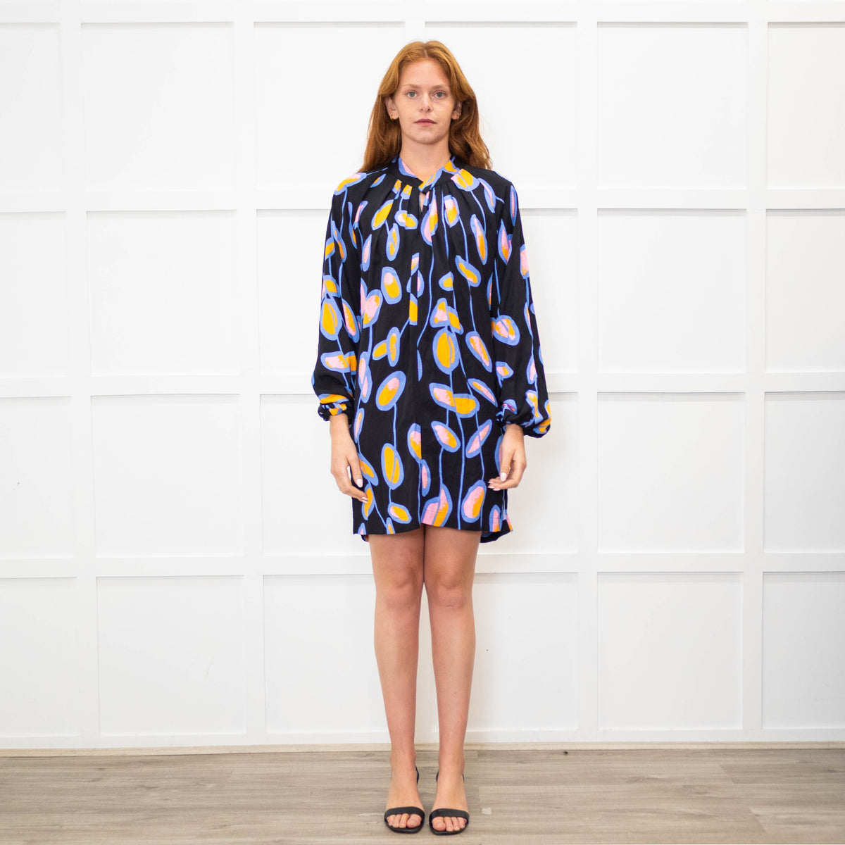 Diane Von Furstenberg Black Orange Blue Long Sleeve Tunic Dress