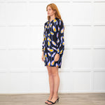 Diane Von Furstenberg Black Orange Blue Long Sleeve Tunic Dress