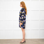 Diane Von Furstenberg Black Orange Blue Long Sleeve Tunic Dress