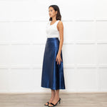 Cefinn Blue Metallic Leather Midi Skirt