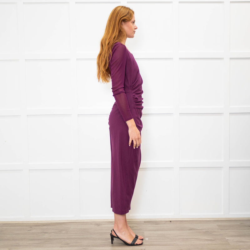 Diane Von Furstenberg Purple Jersey Long Sleeve Maxi Dress