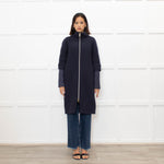 Herno Dark Blue Wool Zipped Coat with Puffer Cuffs