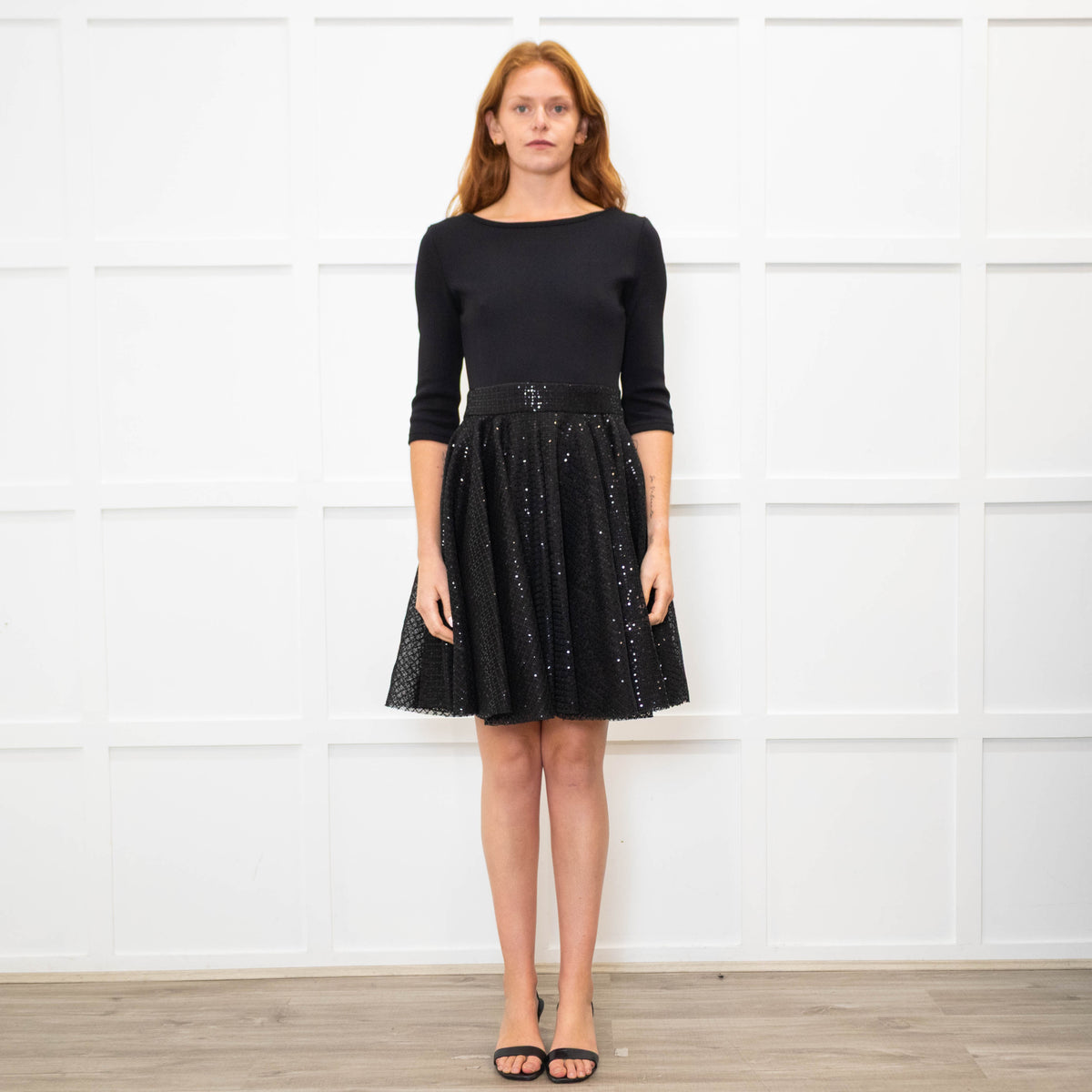 Maje Black Sequinned Fit And Flare Short Dress