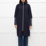 Herno Dark Blue Wool Zipped Coat with Puffer Cuffs