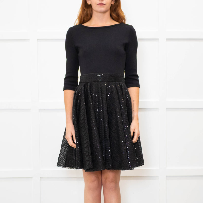 Maje Black Sequinned Fit And Flare Short Dress
