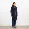 Herno Dark Blue Wool Zipped Coat with Puffer Cuffs