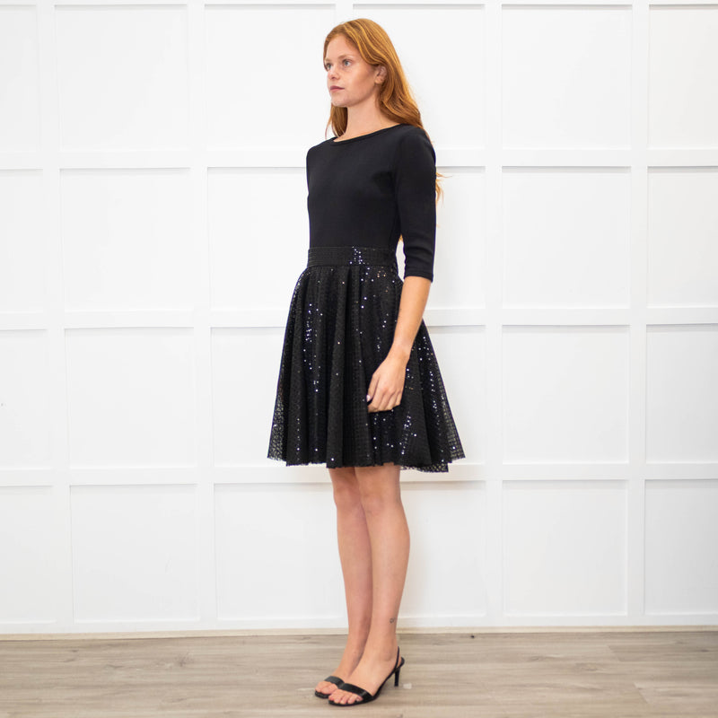 Maje Black Sequinned Fit And Flare Short Dress