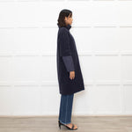 Herno Dark Blue Wool Zipped Coat with Puffer Cuffs