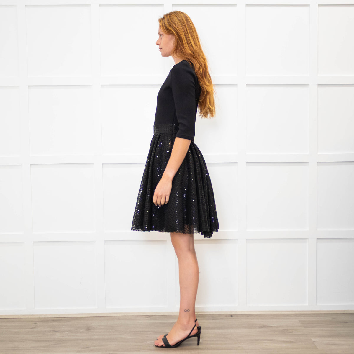 Maje Black Sequinned Fit And Flare Short Dress