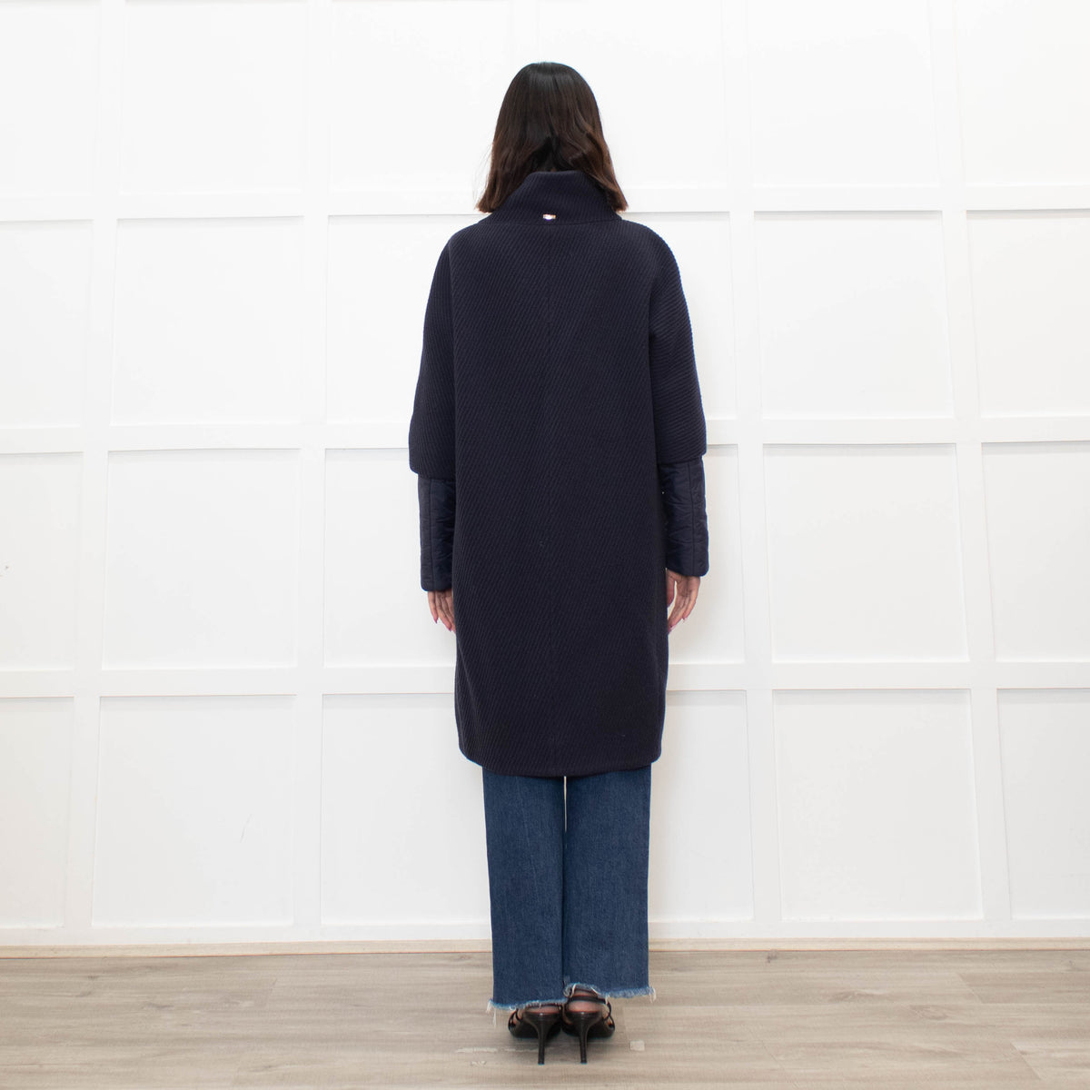 Herno Dark Blue Wool Zipped Coat with Puffer Cuffs