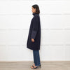 Herno Dark Blue Wool Zipped Coat with Puffer Cuffs