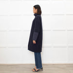Herno Dark Blue Wool Zipped Coat with Puffer Cuffs