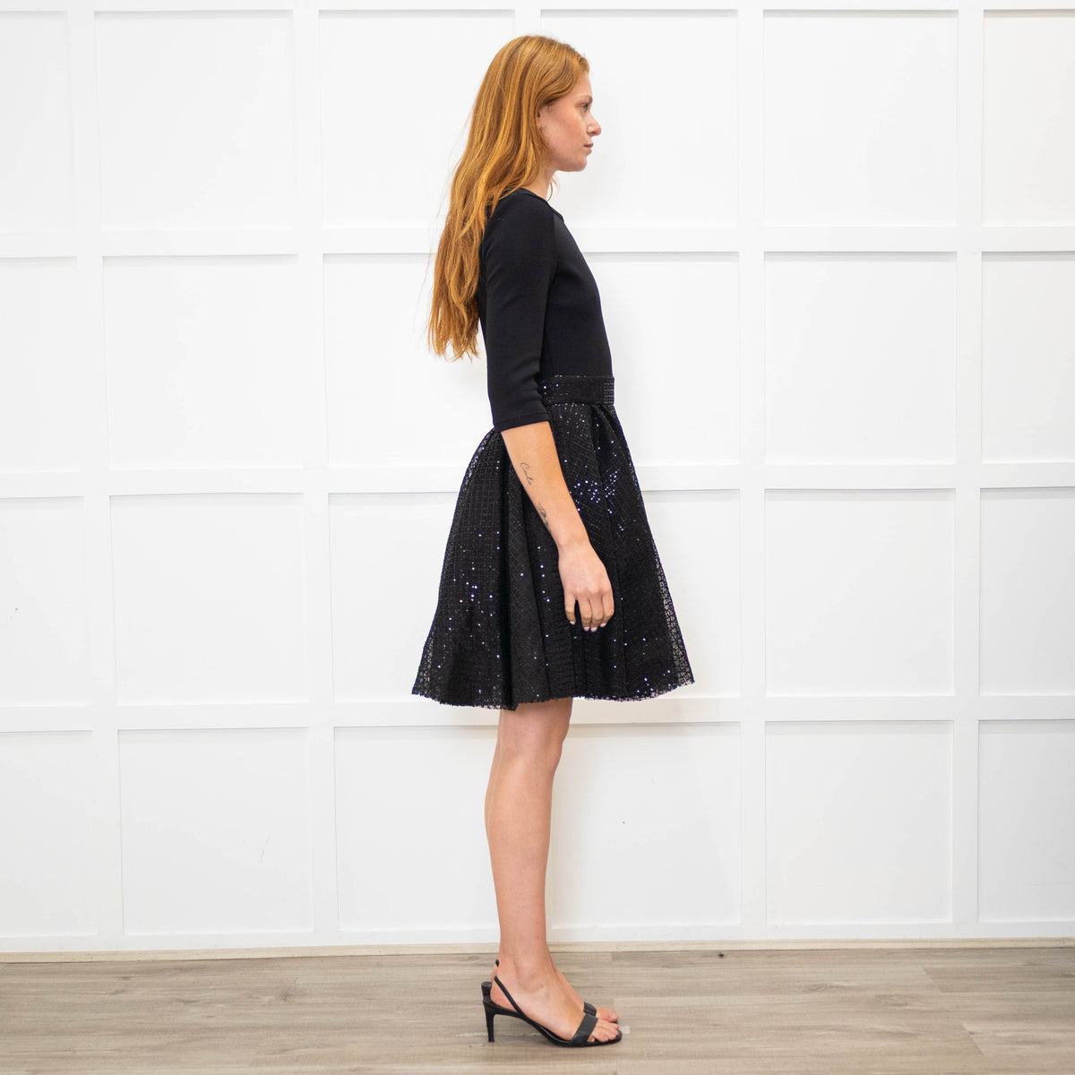 Maje Black Sequinned Fit And Flare Short Dress