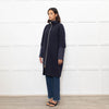 Herno Dark Blue Wool Zipped Coat with Puffer Cuffs