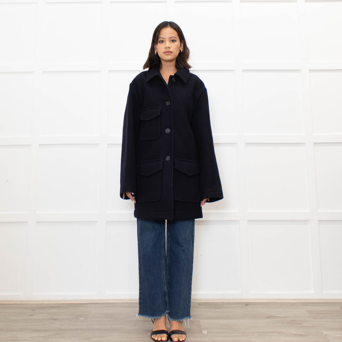 Toteme Navy Felted Wool Patch Pocket Shacket