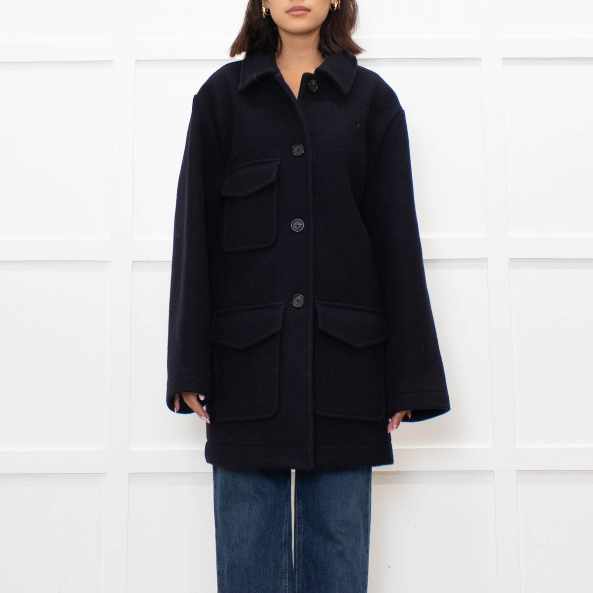 Toteme Navy Felted Wool Patch Pocket Shacket