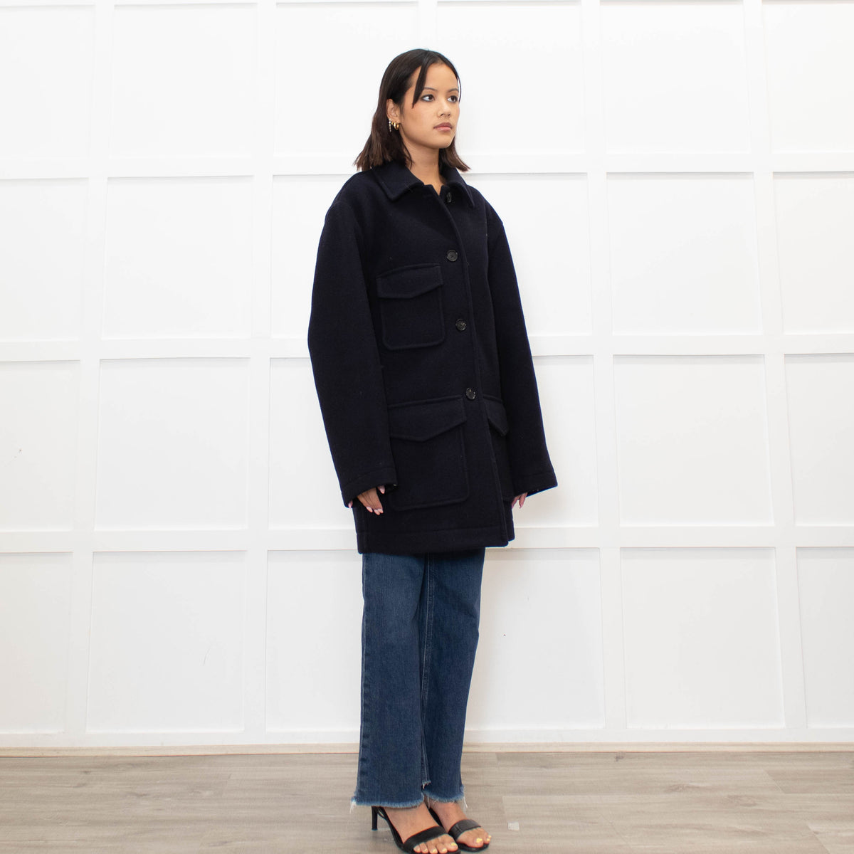 Toteme Navy Felted Wool Patch Pocket Shacket