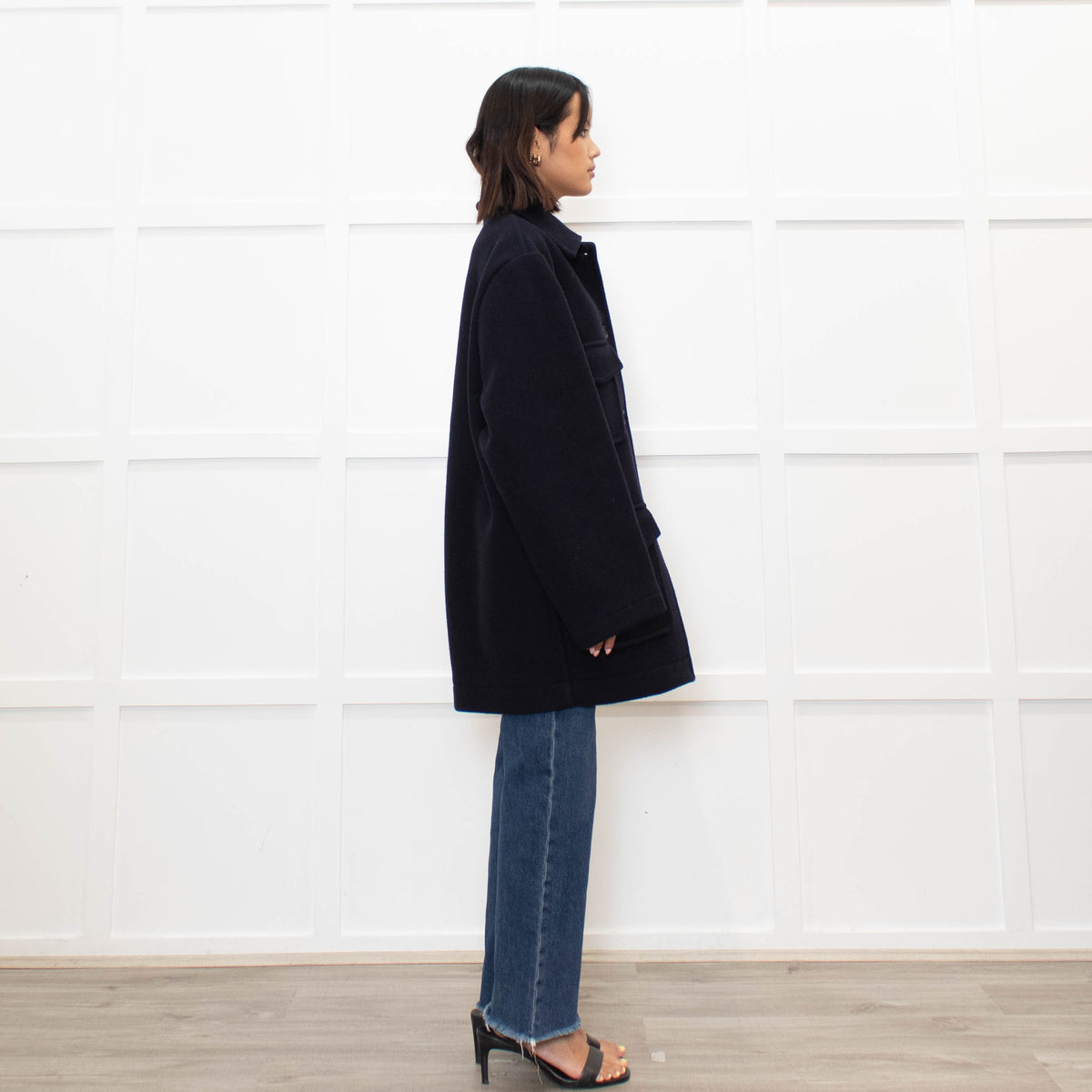 Toteme Navy Felted Wool Patch Pocket Shacket