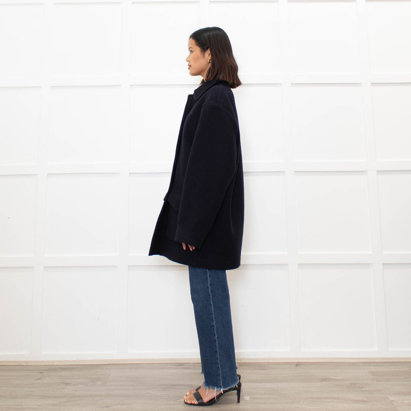 Toteme Navy Felted Wool Patch Pocket Shacket