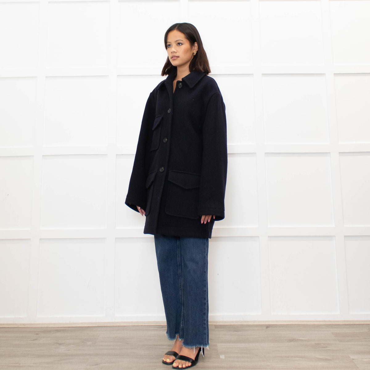 Toteme Navy Felted Wool Patch Pocket Shacket