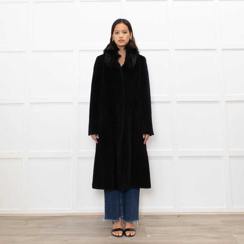 Max Mara Studio Black Alpaca Coat with Fox Fur Collar