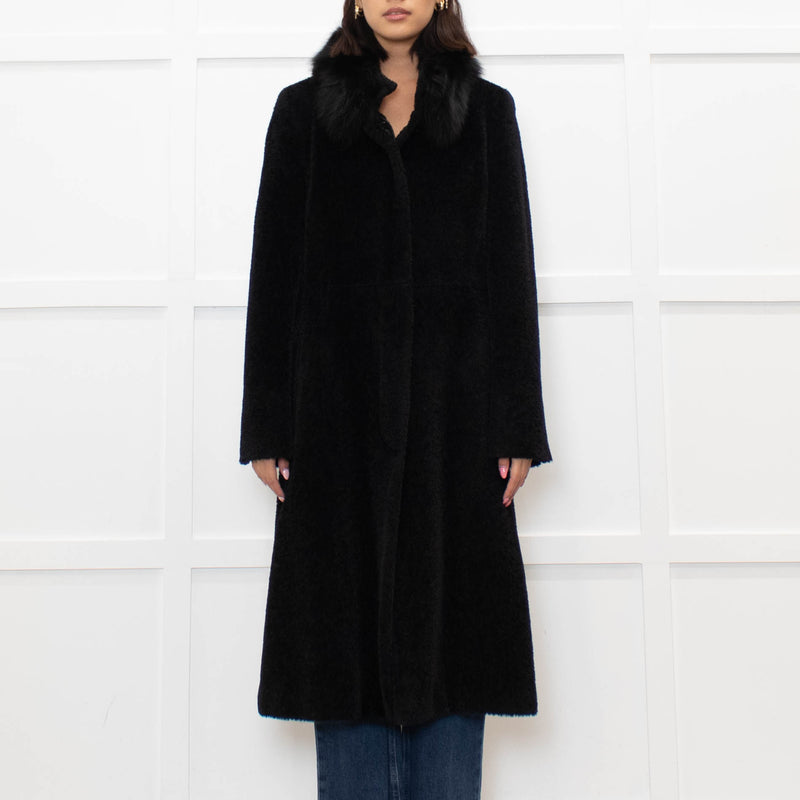 Max Mara Studio Black Alpaca Coat with Fox Fur Collar