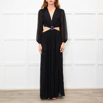 Ba&sh Black Tiered Cut Out Crystal Buckle Long Dress