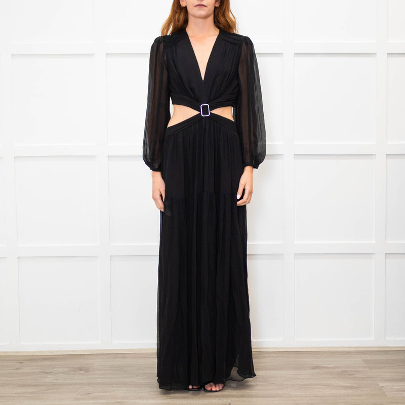 Ba&sh Black Tiered Cut Out Crystal Buckle Long Dress
