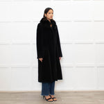 Max Mara Studio Black Alpaca Coat with Fox Fur Collar