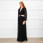 Ba&sh Black Tiered Cut Out Crystal Buckle Long Dress