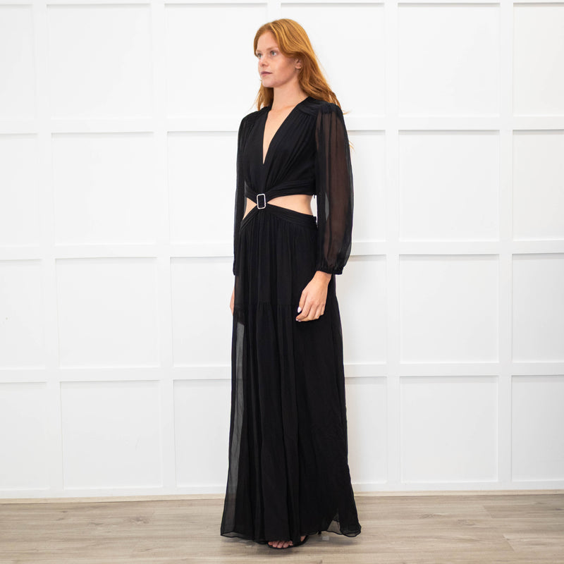 Ba&sh Black Tiered Cut Out Crystal Buckle Long Dress